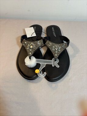 west loop black jeweled thong sandals